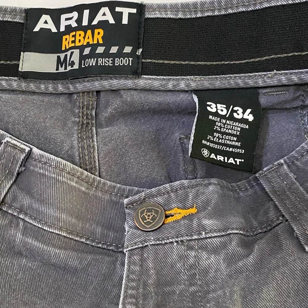 ARIAT REBAR M4 Gray Low-Rise Bootcut Cargo Work Jeans‎ SZ 35